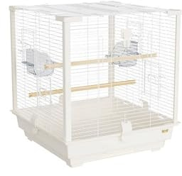 Vogelkäfig Vogelkäfig aus Metall, weiß, quadratisch, Papageienkäfig, Heimvogel, einstöckiger Zierkäfig