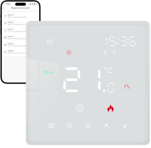 Termostato Calefaccion WiFi para Caldera,Vaconoff Termostato Digital Inteligente,Termostatos programable Compatible con Alexa, Google Assistant, Pantalla Digital Táctil,Contacto Seco