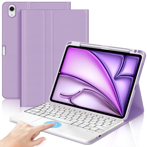 Coque Clavier pour iPad Air 11 Pouces M4 2026/M3 2025/M2 2024/Air 6/ Air 7 | Pavé tactile, Étui Keyboard Touchpad Détachable Bluetooth sans Fil, AZERTY Français avec Porte Crayon, Violet clair