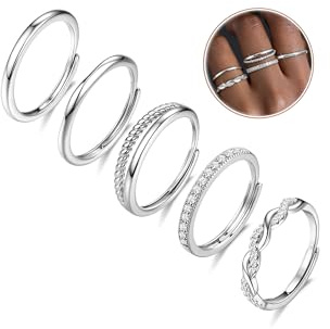 YADOCA 5 Pezzi Anello Argento Donna, Anelli Impilabili per Donna con Zircone Anelli Minimalisti da Dito Aperto Anello da Pollice Anello di Promessa Fedine Argento Oro per Fidanzata Moglie Mamma