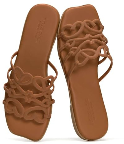 Project Cloud Womens Sandals with Memory Foam - Eco Crafted Leather Sandals for Women 2026 - Flats - Non Slip & Comfortable Sandals Women (Lisa, COGN,8M)