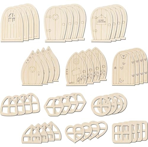 Lurrose 48 Piezas Puertas de Madera sin Pintar para Hadas Puertas Creativas para Jardín DIY para Decoración Artesanal