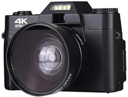 Korons Appareil Photo Numérique - 4K Caméra Compacte Appareil Photo Numérique, Adultes Débutants (Noir+Grand Angle,32GB)