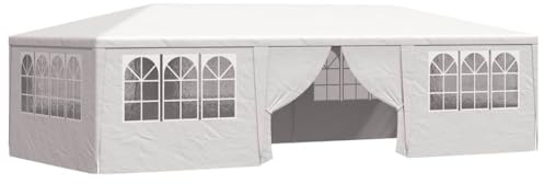 Tente de réception Professionnelle avec parois latérales, 4 x 9 m, Blanche, 90 g/m², en polyéthylène résistant aux UV et à l'eau, avec Structure en Acier Inoxydable.