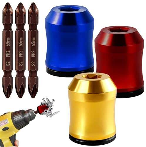 3Pcs Screwdriver Head Magnetic Ring with 3Pcs Ph2 Screwdriver Bit Set, Removable Household Tool for Drills| Universal Bit Holder for Hex Screwdrivers & Power Bits | Alloy Screw Holder for DIY Repair