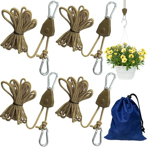 TZEKING 4 Pezzi Cricchetto di Corda Regolabili,4 m Corde di Tensionamento con Tenditore per Corda,Resistenti,Ganci a Cricchetto,Cricchetti Pesanti,per Pianta Crescere Lampada,Tenda, Escursioni