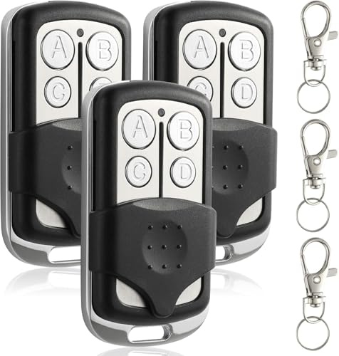 Telecommande Universelle Portail Compatible 433 MHz pour porte de garage, Télécommande Portail Garage sans Fil à 4 Boutons pour Porte de Garage et Voiture - 3 Pièces