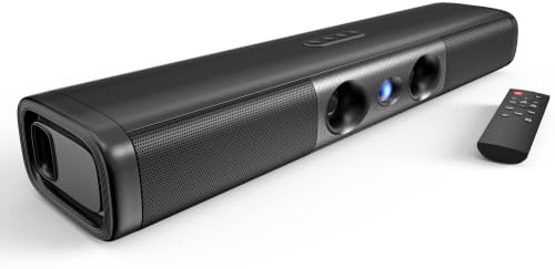 Saiyin Soundbar für TV mit 90W Spitzenleistung und verstärktem Bass | 17,1 Zoll, Zwei große Tieftöner & doppelte Bass-Ports, Bluetooth 5.3/TV-ARC/Optical/AUX-Eingang