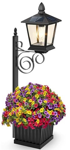 Luz solar para poste y jardinera - Lámpara Solar Exterior Dos en con Maceta, de jardín que incluyen maceta | para el Jardín, Patio, Porche, Trasero, Césped, Terraza, Balcón, Sendero, y Apartame