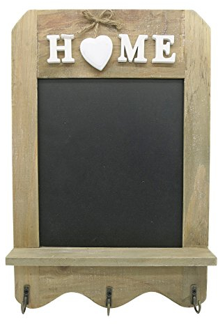 Stilvolle Tafel im Vintage Stil - Dekotafel mit Haken & Ablagefläche - dekorative Kreidetafel im Landhaus-Stil - Schiefertafel Größe 33 x 22 cm; auch ideal als Geschenk