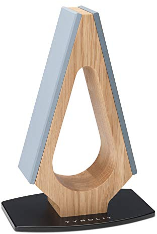 TYROLIT LIFE Schleifstein - Körnung 400/800 - Hochwertiger Messerschärfer mit voreingestelltem Schleifwinkel - Schleifsteine abnehmbar - Korpus aus Eichenholz - Made in Tirol