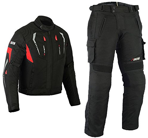 MOTORRADKOMBI JACKE + HOSE - AUS TEXTIL /CORDURA für Motorrad Biker Chopper Cross (S, ROT)