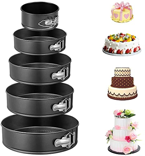 Crystals Set of 5 Non Stick Round Cake Making Tins Baking Trays for Home Birthday/Wedding Party Cakes