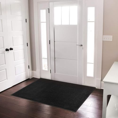casa pura Tapis Entrée sous Porte Rhine Noir,Paillasson Absorbant Lavable en Machine à Laver,Enlève salissures,Dos en TPE Durable et antidérapant,Passe sous la Porte 7 mm d'épaisseur - 60x90 cm