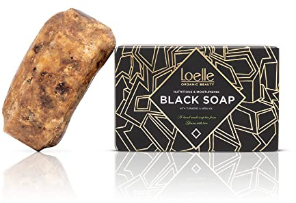 Loelle - Jabón Negro Africano Hecho Exclusivamente de Materias Primas Naturales - Barras de Jabones Sólidos Orgánicos - Ideal para el Cuerpo, la Cara y el Cabello - Pastilla hecha en Ghana 150g