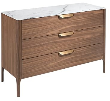 Angel Cerdá - Commode en Bois de Noyer avec Plateau en Fibre de Verre Effet Marbre Calacatta - Meuble Commode avec 3Tiroirs Soft-Closing - Moderne et Fonctionnelle - 120 x 45 x 80 cm