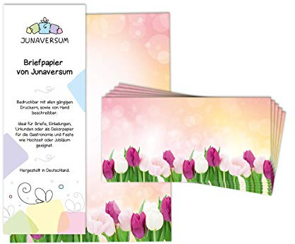 Briefpapier mit Umschlag Briefpapier-Set Blumen Tulpen rosa Ostern Motivpapier für Einladungen Hochzeit (25 Blätter + 25 Umschläge)
