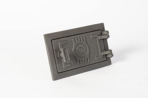SEZAM Revisionstür für Öfen aus Gusseisen 10,5 x 3,5 x 17 cm, Kamintür - Klappe - Räumungstür, für Backöfen, Feueröfen & Kamine - grafitfarben bemalt