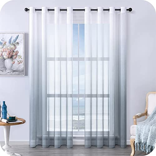 MRTREES Set med 2 voilegardiner, vit och grå gradient 140 x 220 cm | Transparent fönstergardin, skira interiörer i vardagsrummet modernt flickrum halvtransparent lätt elegant, feminin stil