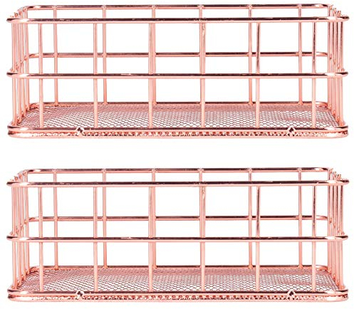 Cyrank Cestino portaoggetti da tavolo da 2 pezzi, cesto portaoggetti in metallo color oro rosa Contenitore organizzatore in ferro nordico per ufficio, desktop, cucina, casa(S)