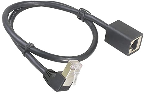 Bolwins F24S Ethernet förlängningskabel med 90° vinkeladapter nedåt, RJ45-kontakt till hona, 10/100/1000 Mbit (Gigabit), 50 cm för LAN, Ethernet