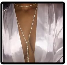 Carufin Halfter Kristall Halsketten Silber Lange Choker Halskette Sexy Körperkette Sommer Strand Nachtclub Verstellbarer Schmuck für Frauen und Mädchen