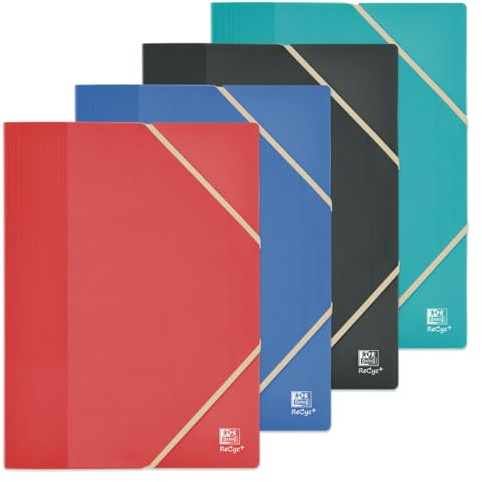 OXFORD School Life Recyc+ Dokumentenmappe mit 3 Klappen, A4, mit Gummizug, recycelter Polypro-Abdeckung, verschiedene Farben, 3 Stück