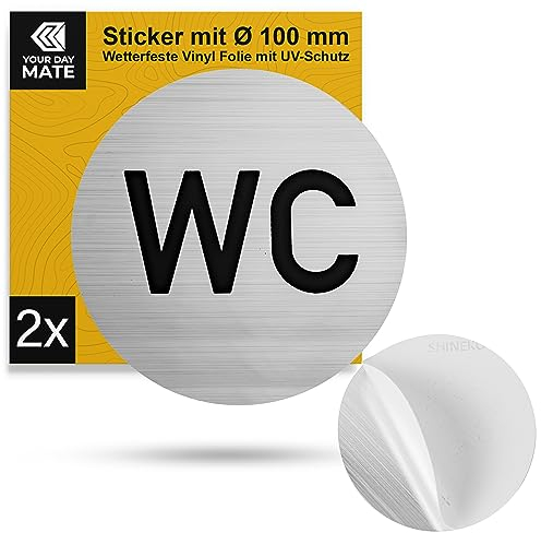 Aufkleber Set WC Damen Herren, 2 Stück, Ø 100 mm, Design 2, selbstklebende Folie, Toiletten Sticker für Innen- und Außenbereich, Klo Schild Klebesticker, Toilettenschild selbstklebend, Türschild WC