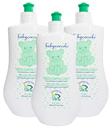 Babycoccole KIT 3 Flaconi DETERGENTE BIBERON, CIUCCI, TETTARELLE, Detersivo con enzimi e attivi naturali, rimuove residui di latte, cibo e sanitizza - 3 X 400 ml