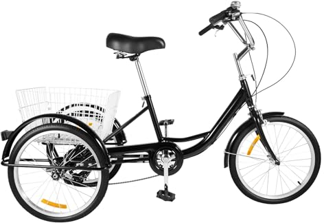 SABUIDDS 20 Zoll Dreirad für Erwachsene Senioren 8 Gang Erwachsene Dreirad mit Einkaufskorb 3 Räder Fahrrad Cruise Bikes City Tricycle für Outdoor Sports Shopping Schwarz