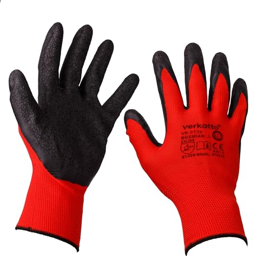 MIVOS Guantes de protección 12 pares - Talla 11 - Guantes de trabajo para hombre y mujer - Guantes con agarre óptimo - Guantes de látex para jardinería - Ideales para uso doméstico y profesional