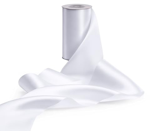 FAKILO Geschenkband 10 cm Breites Satinband Band Große Schleifenband für Hochzeit, Geschenkverpackung, Weihnachten, Stuhl-Schärpen, Scherpe, Grand Öffnung (Weiß, 10 cm x 9,1 m)