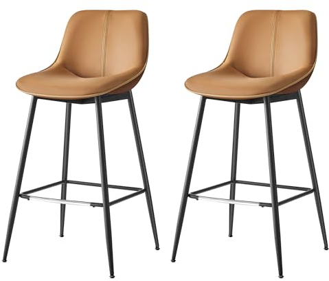 VASAGLE Barhocker 2er Set, Barstühle, ergonomische Rückenlehne, Kunstleder, Metallbeine mit verstellbaren Universalfüßen, 73 cm hoch, Home Bar, einfache Montage, karamellbraun LBC888K01
