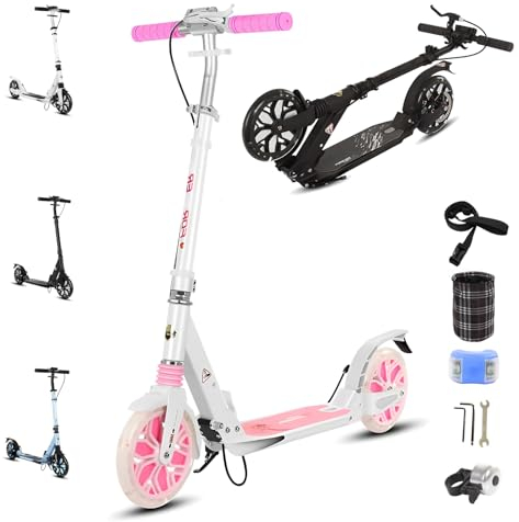 Big Wheel Scooter - Cityroller | Klappbarer City Roller für Kinder | Höhenverstellbar, Tretroller für Erwachsene | Roller Kinder 8 Jahre | LED Wheel | Kinderroller,Rosa