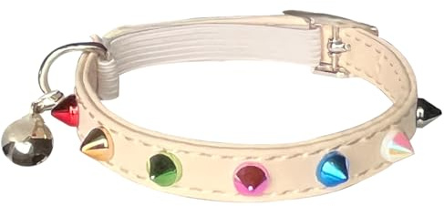 Fupo Spiked Cat Collar with Bell and Safety Belt Leather Kitten Collar with Stud Adjustable Neck 7.5 to 10 for Kitten Boys Girls (White)
