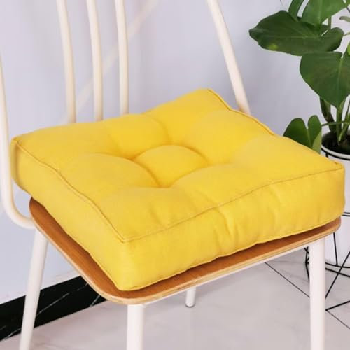 Sitzkissen Stuhlkissen 50x50x9cm für Indoor und Outdoor aus Baumwolle Dicke Polsterung Steppkissen/Bodenkissen, Stuhl Sitzpolster Passt für Haus, Garten, Büro und Autositze,Gelb