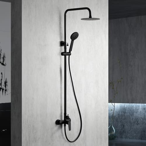 IMEX - Colonne Douche Noir Salle de Bain | Colonne de Douche Laiton avec Mitigeur Noire Mat | Colonne de Douche avec Robinet Reglable | Barre en Acier Inoxydable S.304 Extensible | Série Belgica