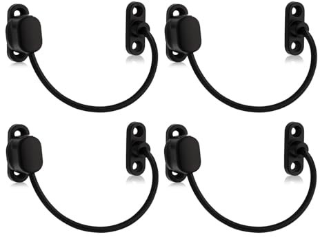 XFORT 4er-Pack Viper Fenstersicherung mit Begrenzerkabel und Drehverschluss in Schwarz, langlebiger, schlüsselloser Öffnungsbegrenzer für Kindersicherung und Einbruchschutz