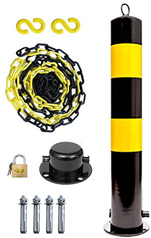 Parkpoller für Autos und 5 m langes Set mit Absperrketten aus Kunststoff. Parkpoller mit Aufhängering und Reflektorband, beweglicher Basis (75 × 11,4 cm (29,5 × 6,3 Zoll))