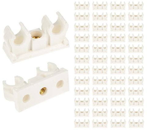 tecuro 50 Stück Doppel Rohrclip Rohrschelle Klemmschelle 8mm - mit Messing Gewindebuchse M6, aus Kunststoff - Weiß, für Rohre und Schläuche Ø 8 mm