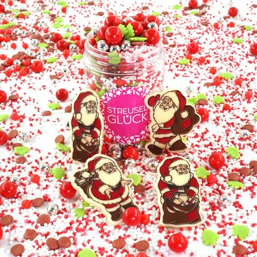 Streusel Glück Weihnachten Weihnachtsmann weiss rot grün silber 90g Weihnachtsstreusel Tannenbaum | essbare Tortendeko Christmas | Zuckerstreusel Plätzchendeko Plätzchen Kekse verzieren | Sprinkles