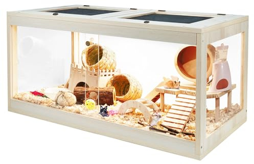 Prolee Hamster-Habitat, kaufest, Mäuse- und Ratten-Lebensraum mit transparenten Seiten, Hamsterkäfig mit zu öffnender Netzoberfläche, solide gebaut mit Schloss-Design (81,3 cm L x 40,6 cm B x 40,6 cm