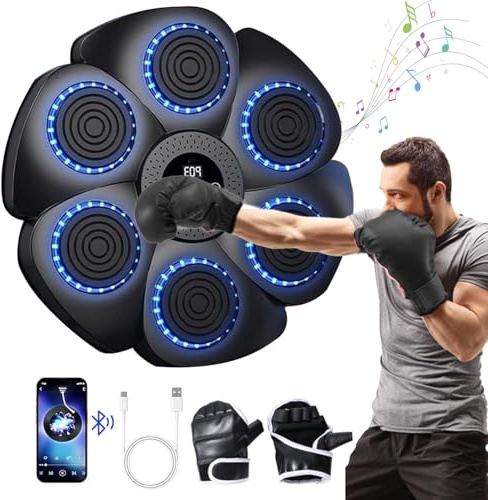 LAUFUY Music Boxing Machine, Musik Box Maschine mit Boxhandschuhen, Smart Musik Boxmaschine mit Bluetooth und Einstellbarer Geschwindigkeit, Wand Ziel Trainingsgeräte für Erwachsene und Kinder