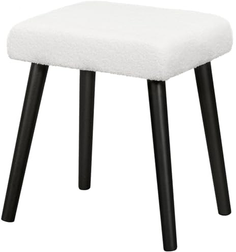 eSituro Sitzhocker Quadratischer Schminkhocker, Hocker Schminktisch, Polsterhocker aus Teddystoff MDF, Stahlbeine, für Ankleidezimmer Schlafzimmer Wohnzimmer, Weiß, 46 x 32 x 47.5 cm