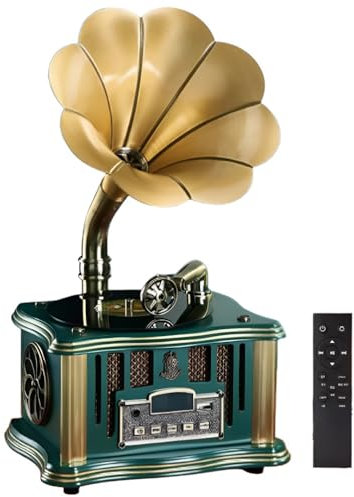 Vintage Gramophone Bluetooth Speaker, Type C Rechargeable Nostalgic Vintage Gramophone, Mini Bronze Vintage Retro Classic Style Gramophone Shape Speaker, Wireless Bluetooth 5.0 Speaker with FM Radio