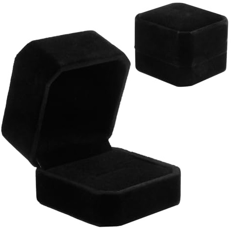 Dumhuts Boîte à Bagues en Velours Noir pour Fiançailles et Mariage, Coffret Élégant pour Présentation de Bijoux, Petite Boîte Cadeau Idéale pour Demande en Mariage, Dimensions 5.4 x 5 x 3.9 cm (1)