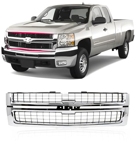 CarPartsDepot Front Grille Chrome Shell with Black Insert Grill w/o Emblem Compatible With 2007-2010 Chevy Silverado 2500 HD 3500 HD 25825521 GM1200608