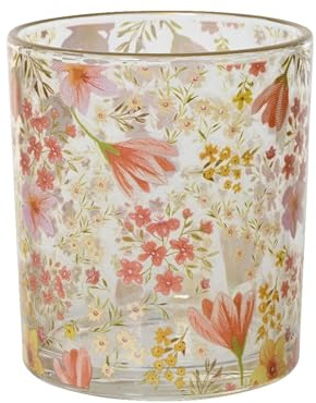 Teelichthalter Glas 9cm - Teelichtglas mit Blumenmotiv - Glas für Teelichter - Kerzenhalter Windlicht - Kerzenglas Tischdeko Hochzeitsdeko Gartendeko Frühlingsdeko - Transparent