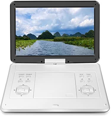 Bärbar DVD-spelare, DVD-spelare, HD Roterbar skärm DVD CD-spelare Super Slim Game Inbyggt batteri Hemma Bärbar Rörlig 3D-skiva Videomaskin Högtalare TV,for Home, Car(Wit)