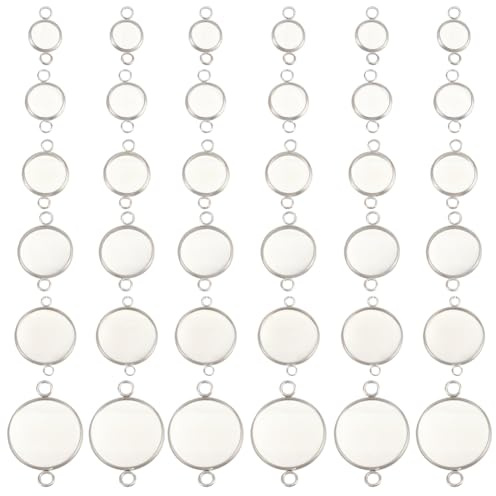 Beebeecraft 48 Stück Cabochon Anschlussfassungen In 6 Stilen Sterling Silber Plattierter Edelstahl Flache Runde Leere Lünetten Anhängerschalen Zur DIY Schmuckherstellung (Schale: 8/10/12/14/16/20mm)
